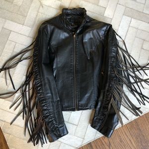 ADORABLE FRINGE VTG LEATHER JACKET BLK M